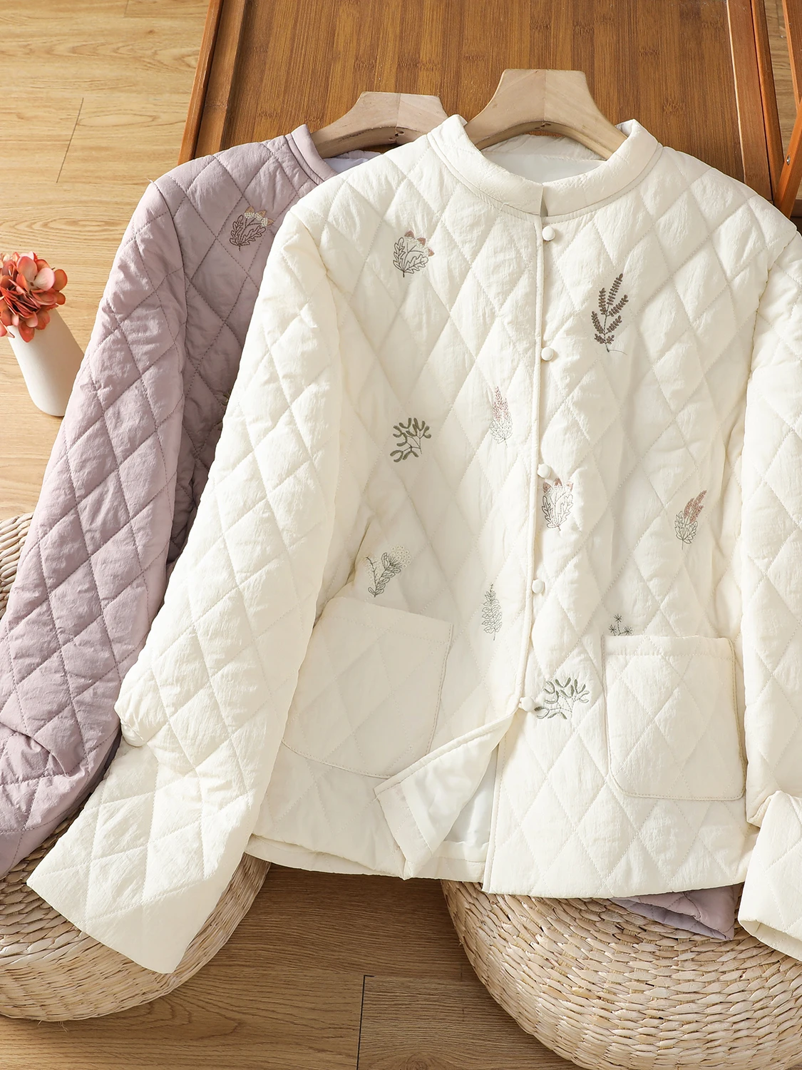 

Retro Embroidered Cotton Jaet Large Size Quilted Stand Collar Women's Outerwear Warm Winter Coat Vintage Sle Long Sve