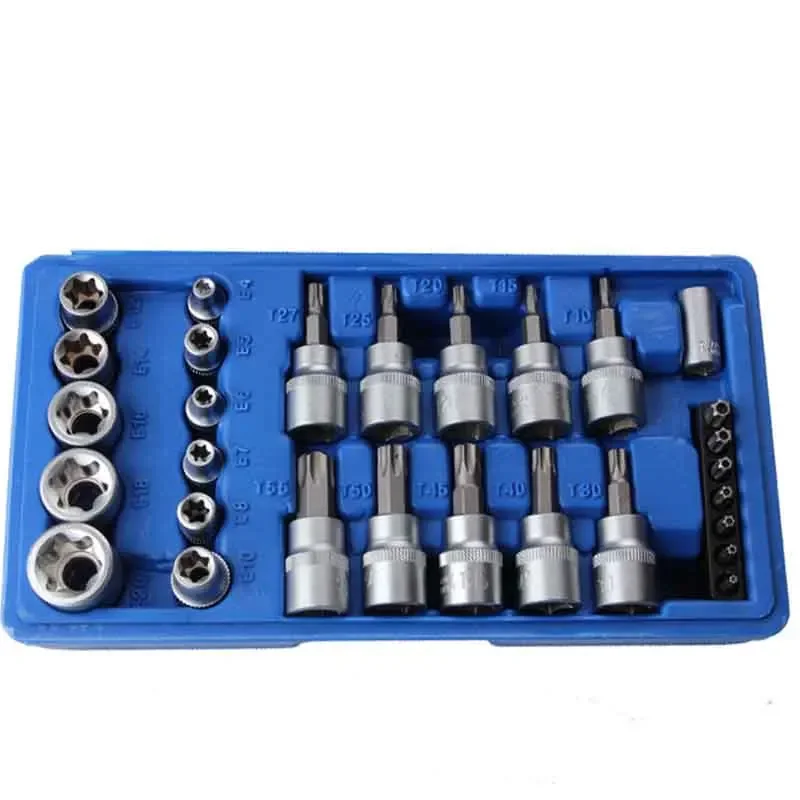 29pcs Torx Star Socket Set 1/4 3/8 Inch Drive E Type Sockets Hand Repair Tools Sleeve Set Sleeve Head