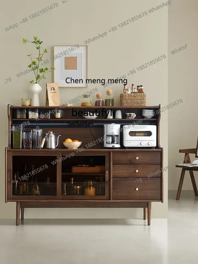 X A Nordic  Modern Solid Wood Sideboard Japanese Style Black Walnut Color Living Room Storage Wine Cabinet Tea Cabinet Bowl Cabi