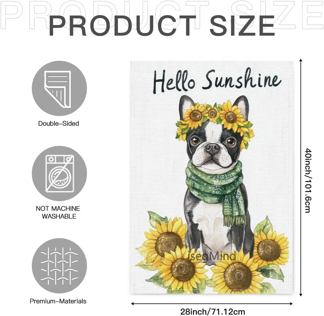 Hello Sunshine Garden Flag Spring Summer Sunflower Boston Terrier Garden Flags 28x40 Inch Double Sided Farmhouse Yard Flag S yyi