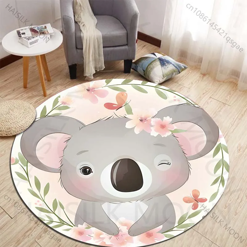 Adorable koala with floral and butterfly decor Printed round carpet living room sofa table large pet mat soft round carpet