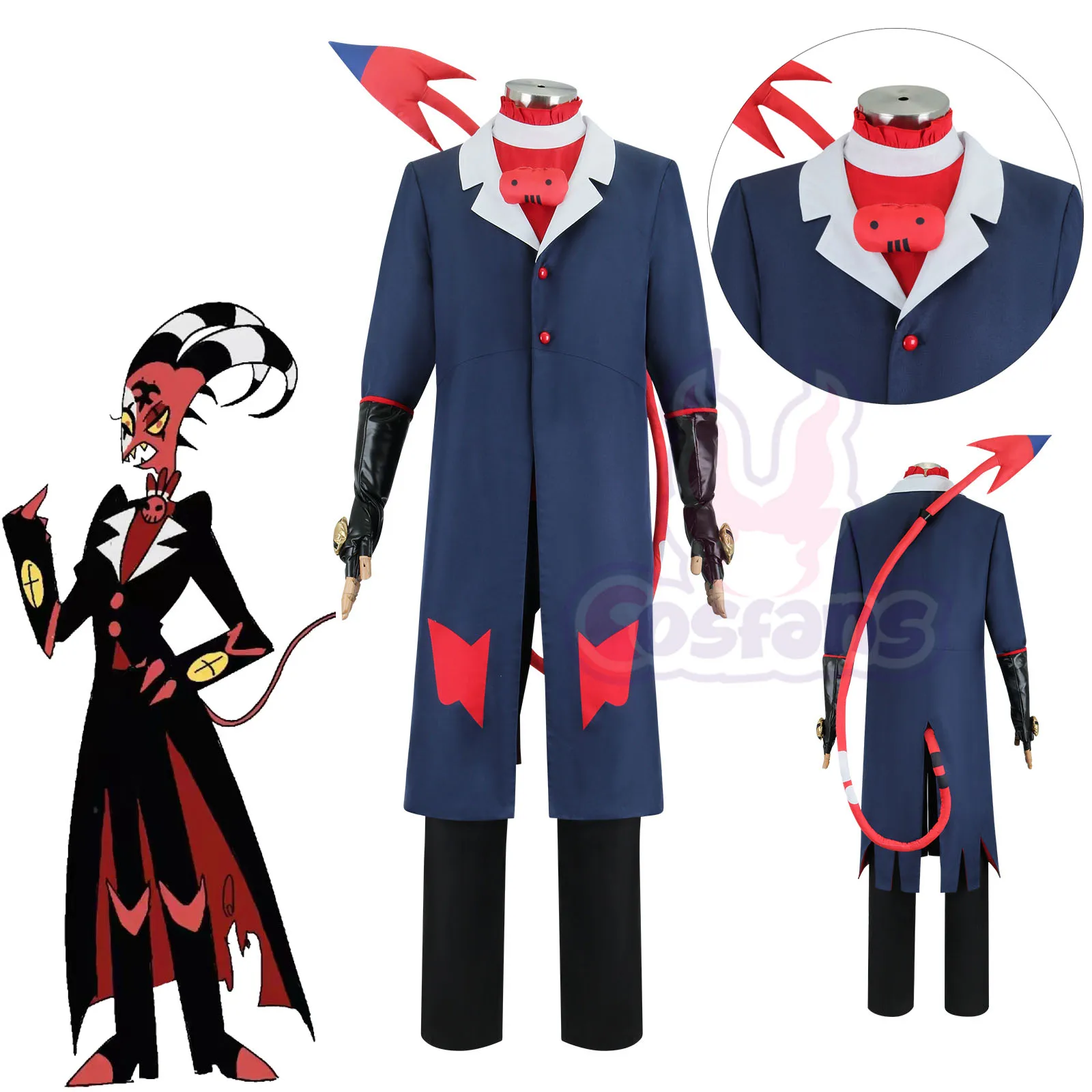 Anime Helluva Boss Blitzo Cosplay Costume Boss Cosplay Party Uniform Suit with Tail Halloween Outfit for Men Women Costume