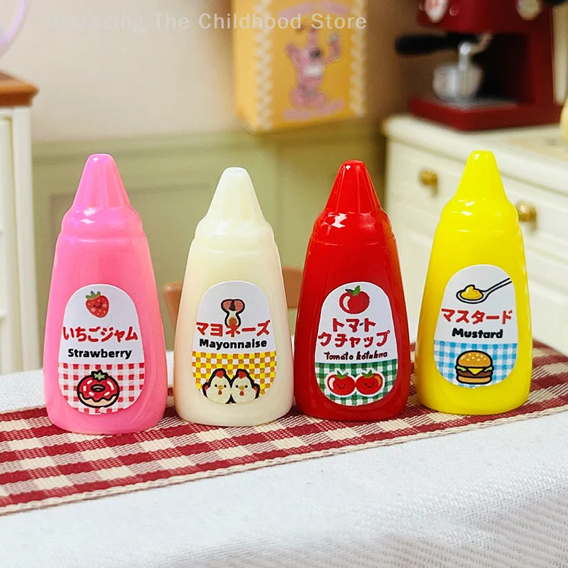 10 ชิ้น/เซ็ตตุ๊กตาบีบซอสมะเขือเทศขวด Miniature Jam Mini ซอสมะเขือเทศแกล้งทําเป็นเล่นอาหารสําหรับตุ๊กตาอุปกรณ์ตกแต่งของเล่น