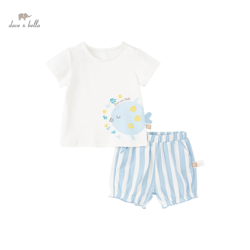 Dave Bella Baby Boy Clothing Set Summer Casual Children Clothing For Boy Tops T-shirt + Stripe Shorts Kids Clothes DB2221673