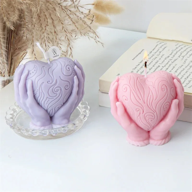 DIY Handheld herzförmige Kerze Silikonform geprägtes Muster Seifenform 3D Liebe Aromatherapie Creme machen Valentinstag Geschenk – Detail 7