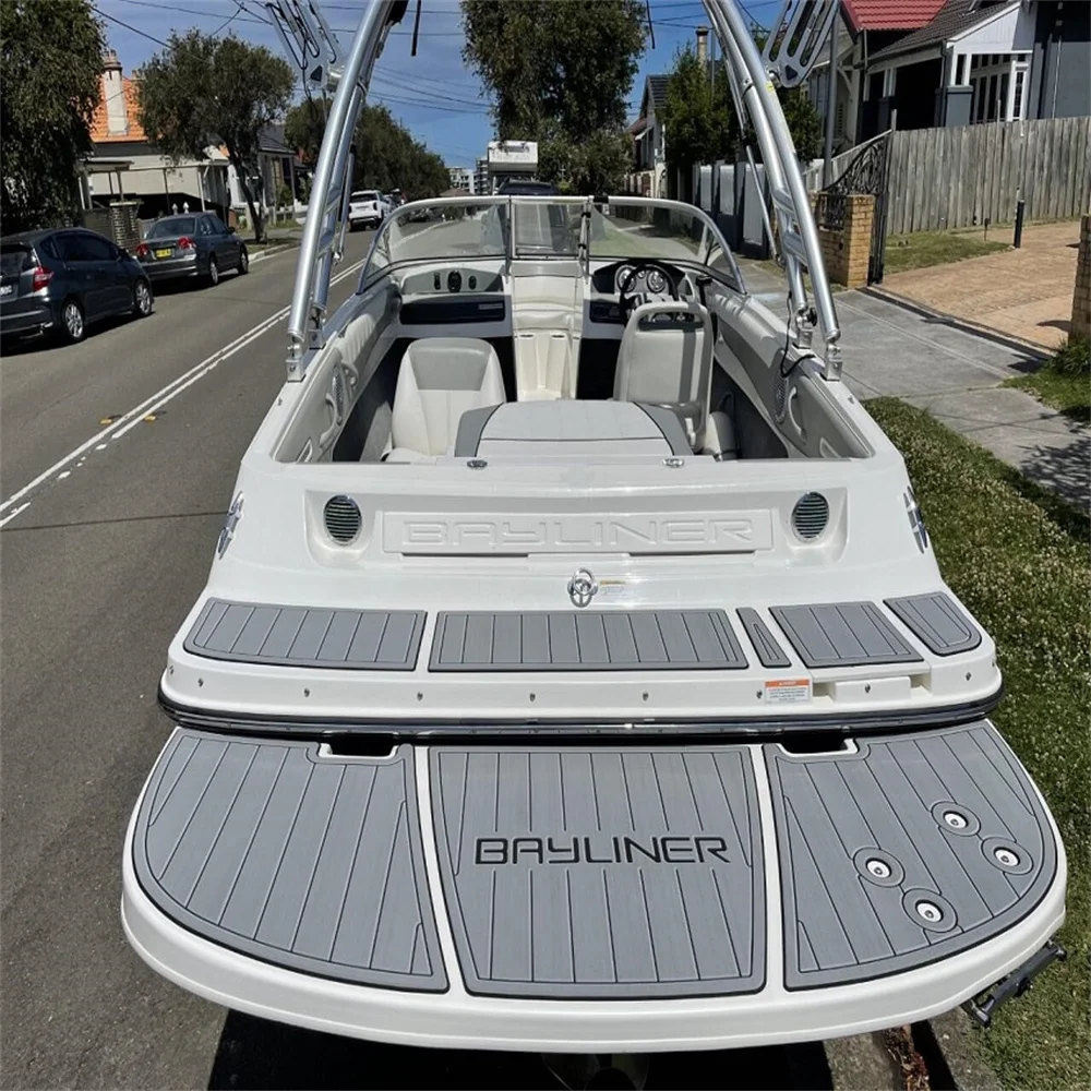 Plataforma de natação personalizada, espuma EVA barco, esteira de teca, revestimento Seadek MarineMat, estilo Gatorstep, auto-adesivo, Bayliner 2855, 2002