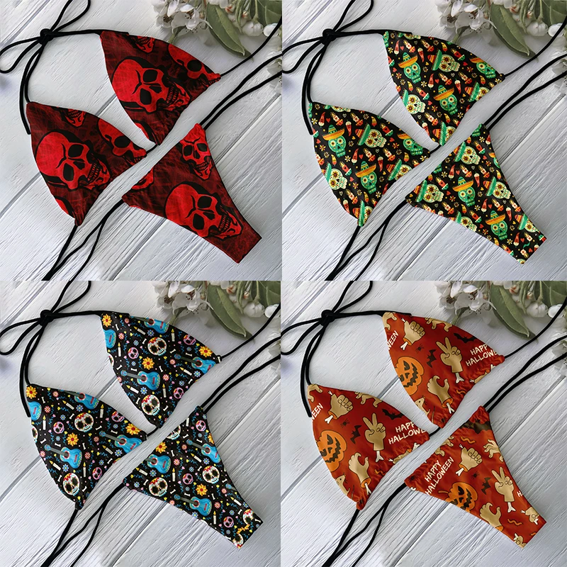 

Fashion skull design printed bikini suit women backless low waist sexy skull pattern swimsuit beach surfing vacation cosplay