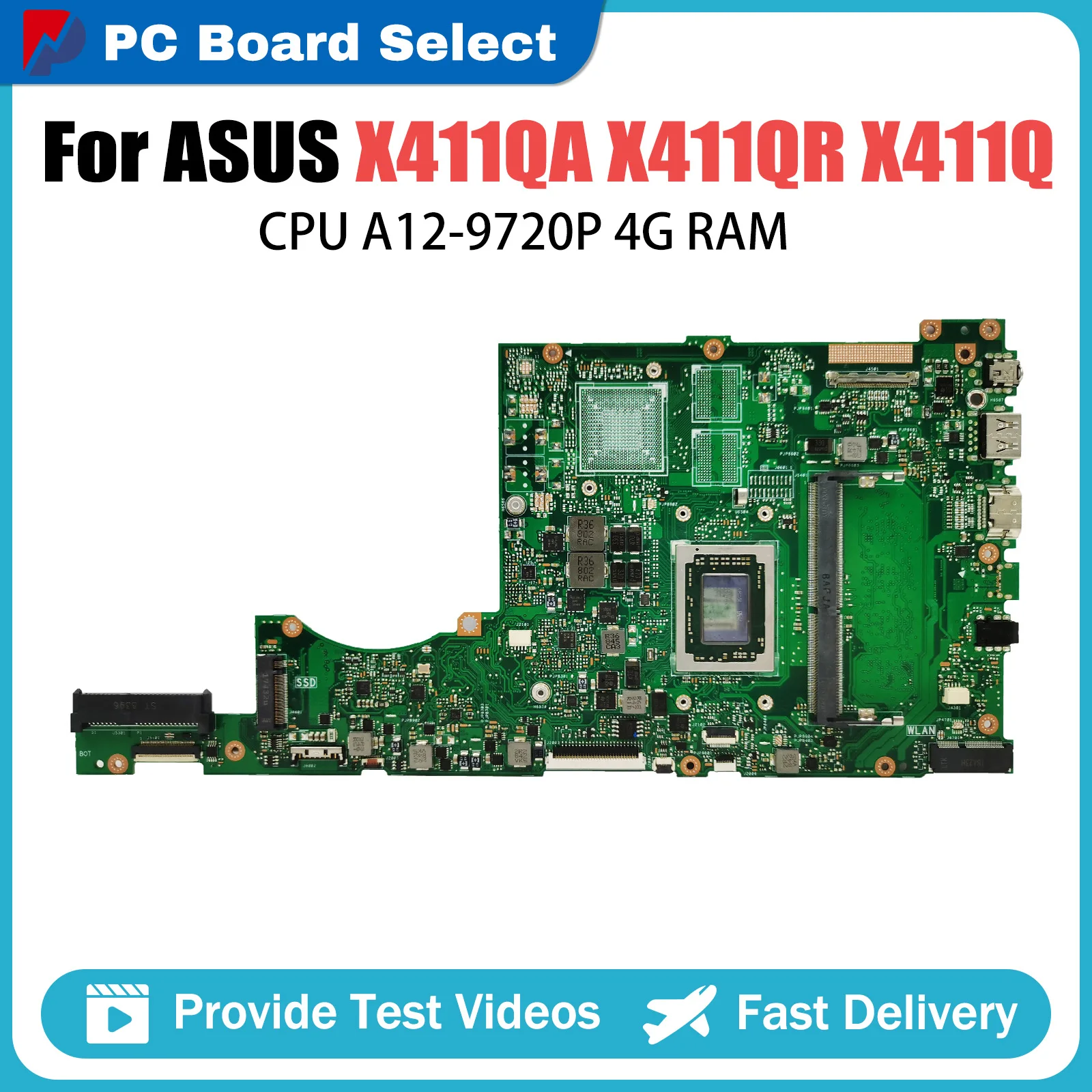 

X411QA Motherboard For Asus X411QA X411QR X411Q Laptop Motherboard X411QR mainboard With A12-9720P 4GB RAM