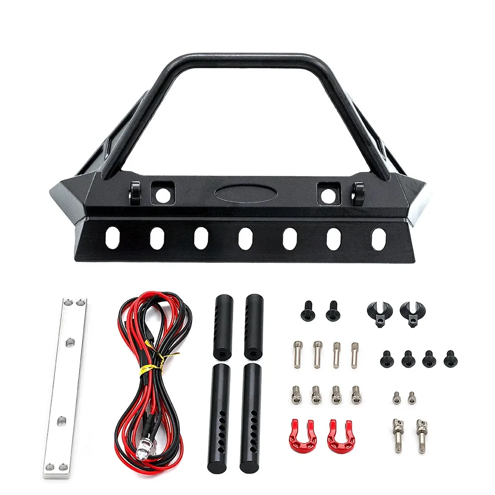 Metal Front Bumper With Lights For 1/10 Rc Crawler Trx4 Defender Axial Scx10 90046 Scx10 Iii Axi03007 Axi03003 Upgrade