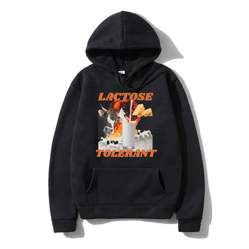 Funny Lactose Tolerant Graphic Hoodie Men Women 90s Retro Harajuku Sweatshirt Fashion Casual Cozy Pullover Oversized streetwear