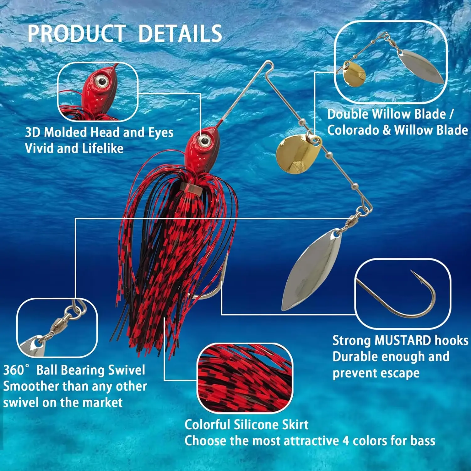 Eupheng Spinner Bait Spoon Wire Bait 3.5g-14g Bass jig Chatter bait  Fishing Lure Spinnerbait Pike Bass Fishing Tackle view 2
