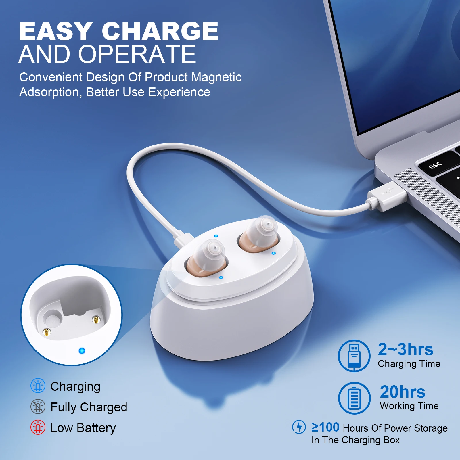 

Rechargeable Hearing Amplifiers Earbuds, Intelligent Noise Reduction Sound Amplifiers Headphones, Excellent Comfort hearing aids