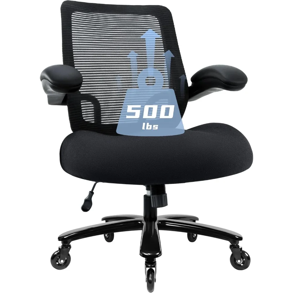 

500lbs big and tall office chair - heavy duty mesh ergonomic desk chair, high back computer chair - flip-up armrests, wide thick