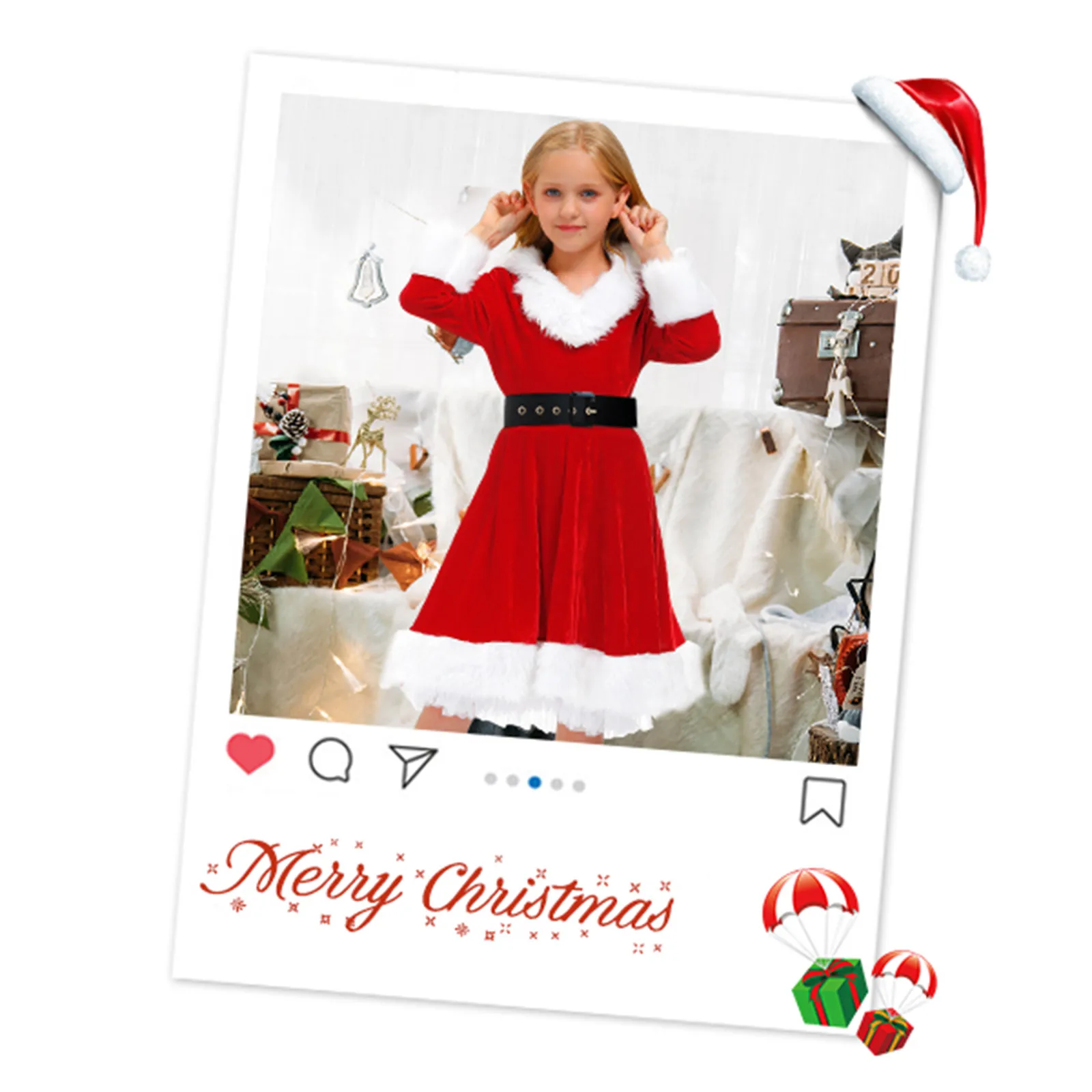 Christmas Children Clothes Girl Dress Cosplay Red Santa Claus Thicken Swing Hoodie Dress Costume Child Festivals Party Dresses