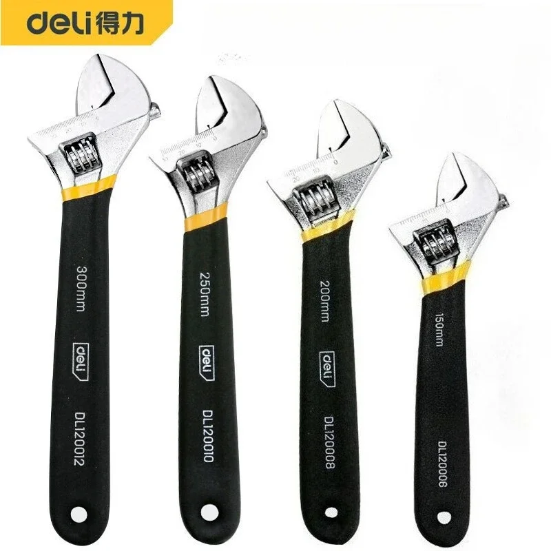 

Deli 1 pcs Adjustable Wrench Universal Spanner Dip Plastic Carbon Steel Mechanical Workshop Hand Repair Tools Car Bicycle Wrench