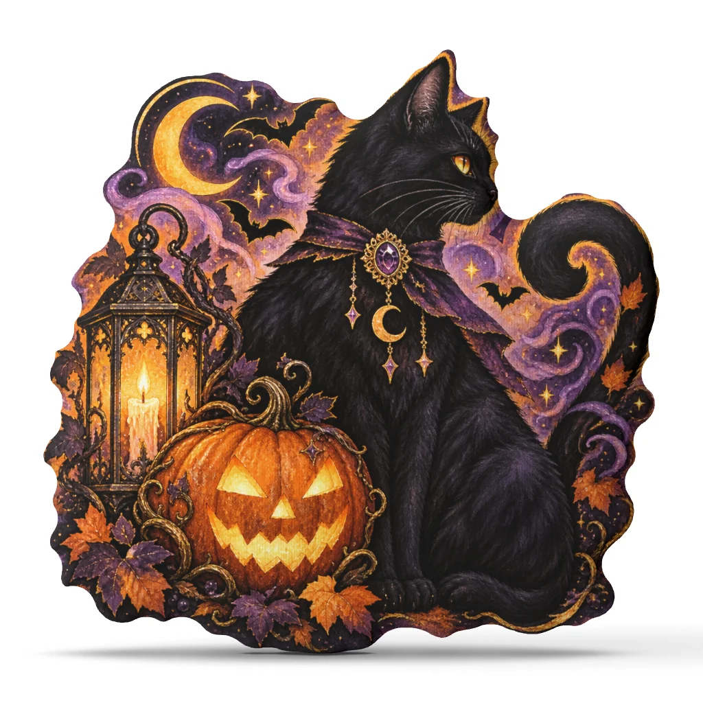 Halloween Black Cat Shaped Pillow Witchy Pumpkin Cushion Crescent Moon Throw Pillow Stuffed Sofa Home Decor Gift