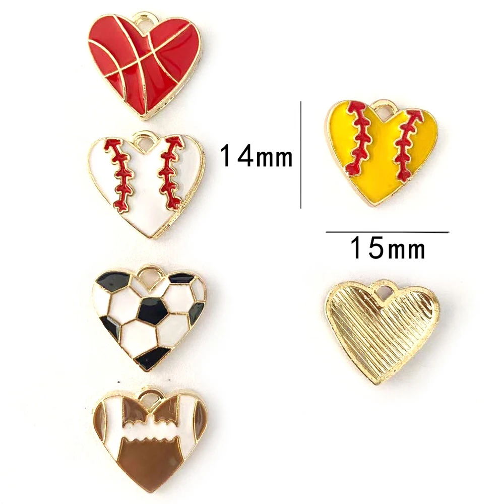 10pcs Simple Cute Football Pattern Heart Pendant DIY Handmade Jewelry Making Accessories Earrings Necklace Bracelet Fashion