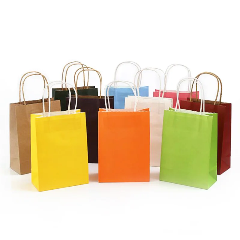 Kraft Paper Gift Bag, Colored Hand-Held Paper Bag, Multifunction Recyclable, Wedding Party Decoration, 10 Pcs, 25Pcs