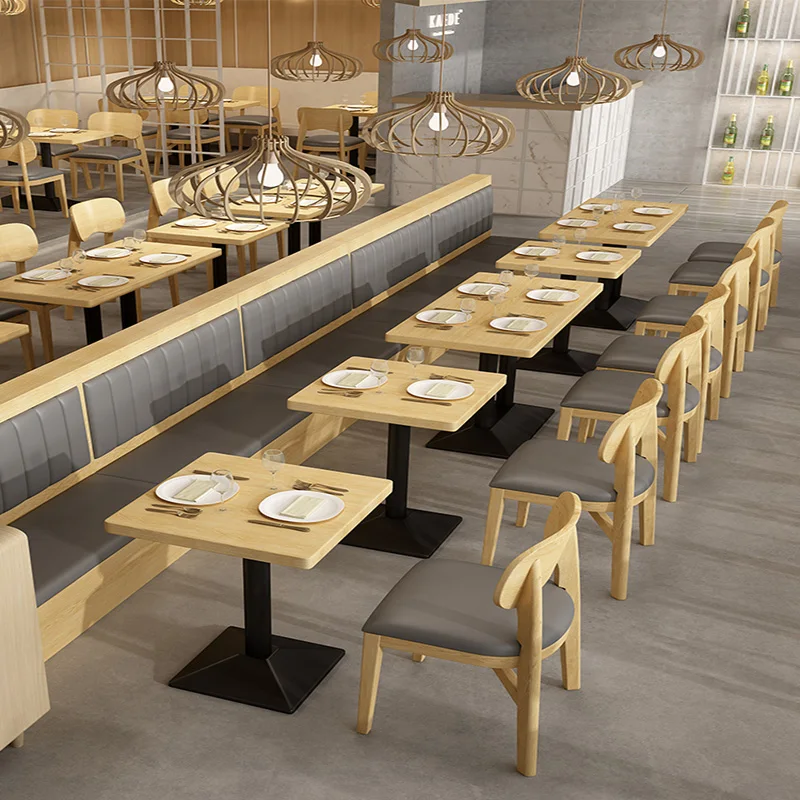 Solid wood sushi restaurant furniture hamburger dessert tea shop coffee shop table and chair combination double seat sofa