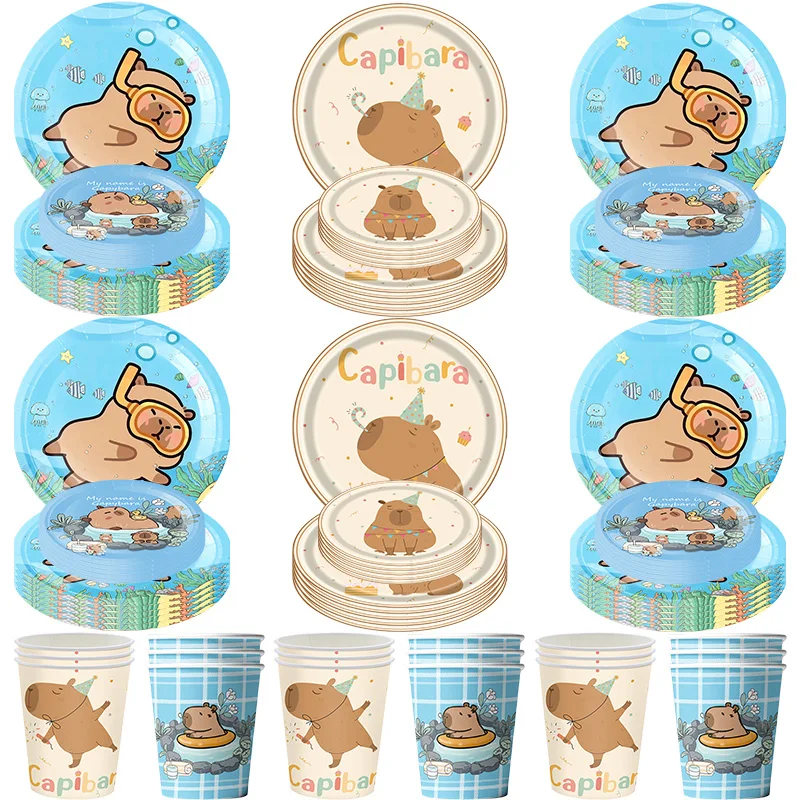 New Capybara Birthday Party Decoration Girl Kid Capybara Birthday Tablecloth Plates Napkins Cups Tableware Balloons Party Favors view 3