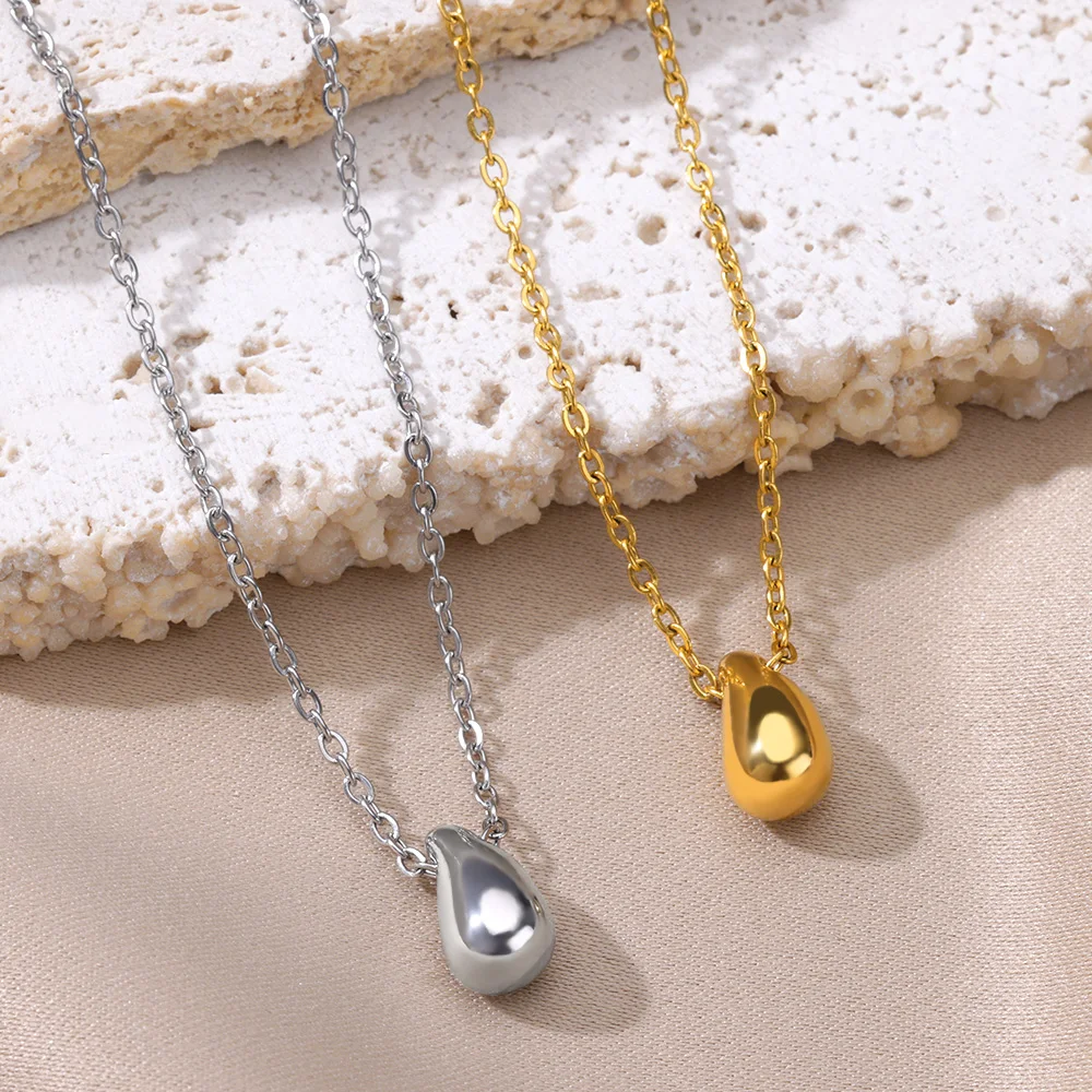 Necklace for Women Stainless Steel Gold Color Water Drop Pendant Necklaces Y2K Accessories Choker Vintage Waterproof Jewelry image 2