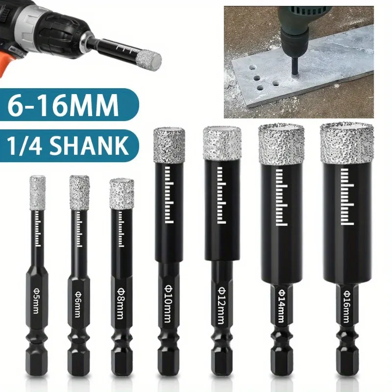 

6 шт. сухие алмазные сверла с шестигранным хвостовиком 6-16 мм для резака для открывания отверстий в плитке