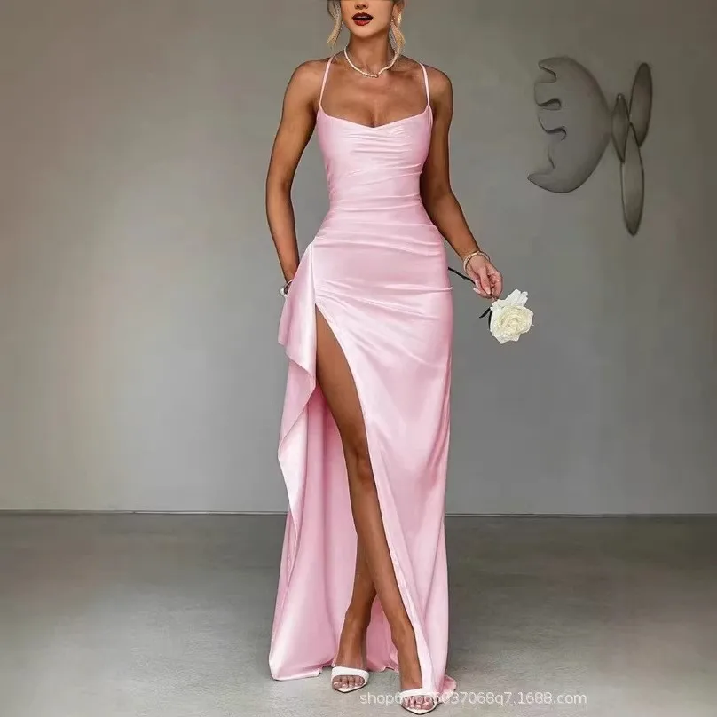 Women's Elegant A-Line Off Shoulder Satin Long Sleeveless Dress for Wedding Guest Summer Party Prom Wedding Party Guest Wedding