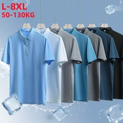 Plus Size 8XL Summer Men Polo Shirt 2024 New Classic Short Sleeve Tee Breathable Quick Dry Nylon Ice Silk Polos Men Golf T-shirt