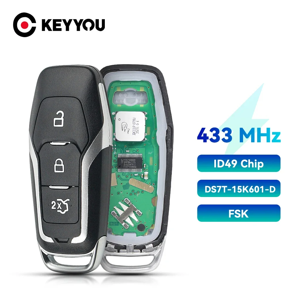 

KEYYOU 3-кнопочный для Ford Mondeo Edge S-Max Galaxy 2014-2018 DS7T-15K601-D 433 МГц ID49 чип умный пульт дистанционного управления автомобильный ключ + аккумулятор