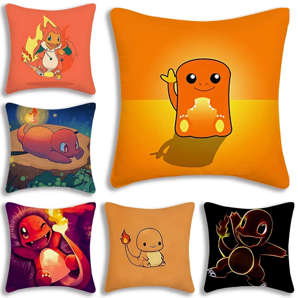 Cartoon Kawaii Charmander Pillow Covers Cartoon Sofa Decorative Home Double-sided Printing Short Plush Cute Cushion Cover