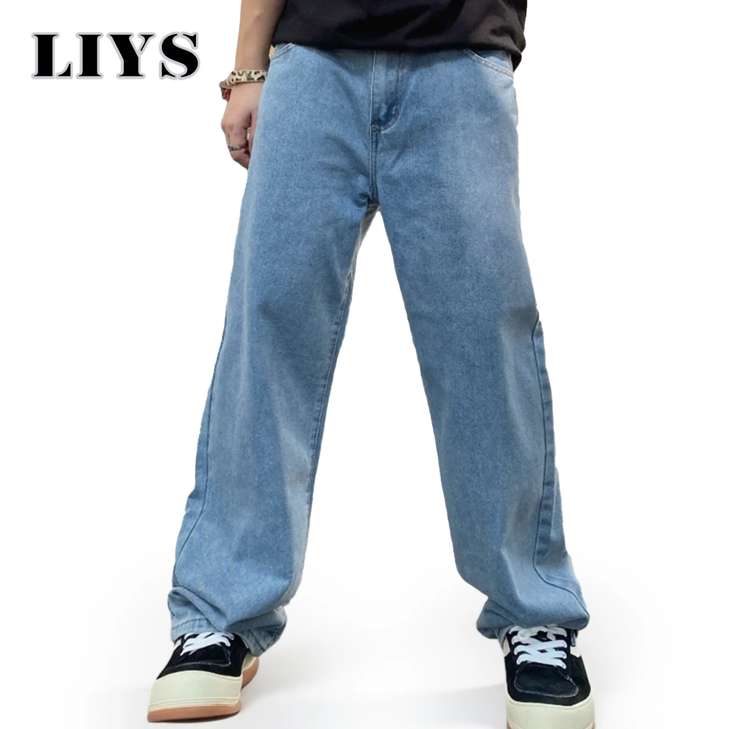 

Ins Loose Straight Leg Light Blue Jean Men's Casual Long Jeans Classic Man Straight Denim Wide-Leg Pants Solid Denim Men's Pants