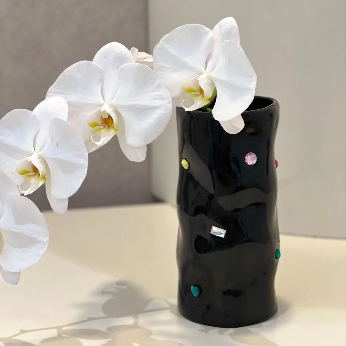 Ceramic Vase Coloured Gemstone Embellishment Jewel Flower Arrangement Crafts Terrarium Home Decoration Accessories