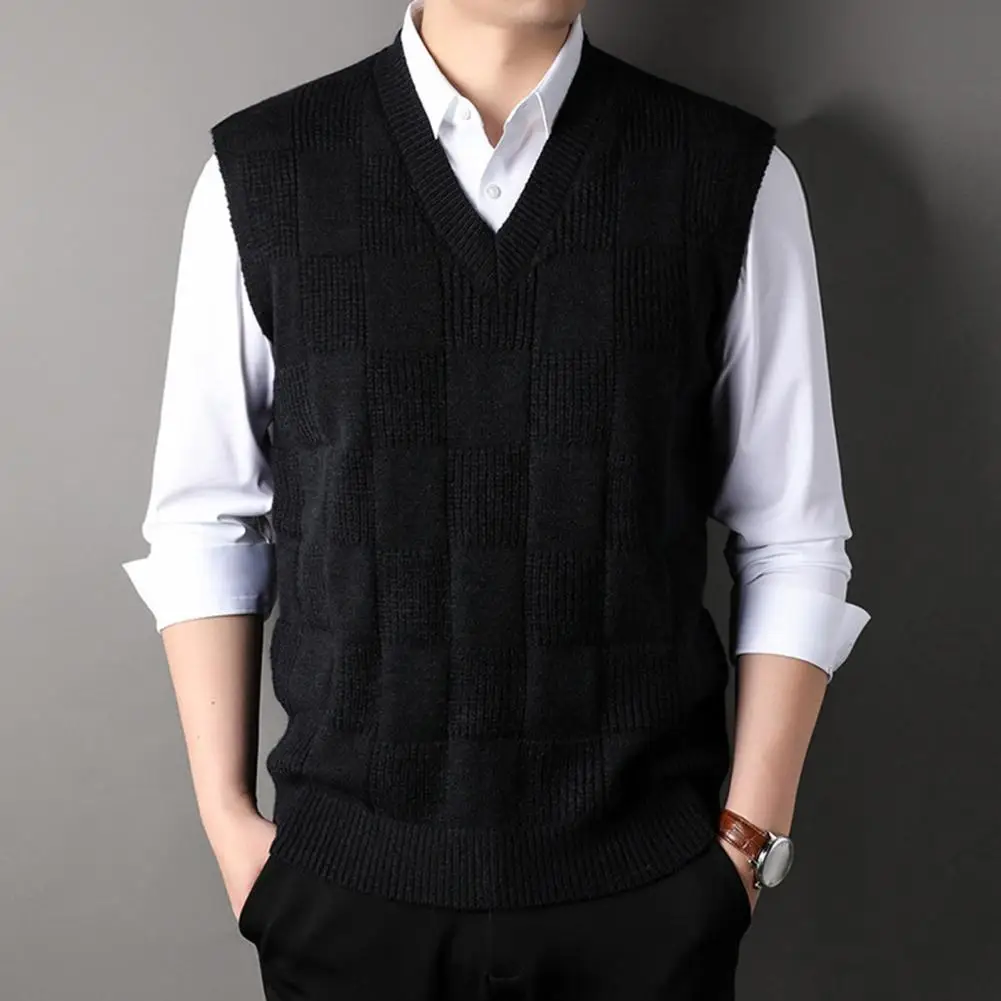 

V-neck Vest Stylish Knitting Vest with V-neck Geometric Squares Design Autumn Winter Tank Top for Women Women Knitting Vest