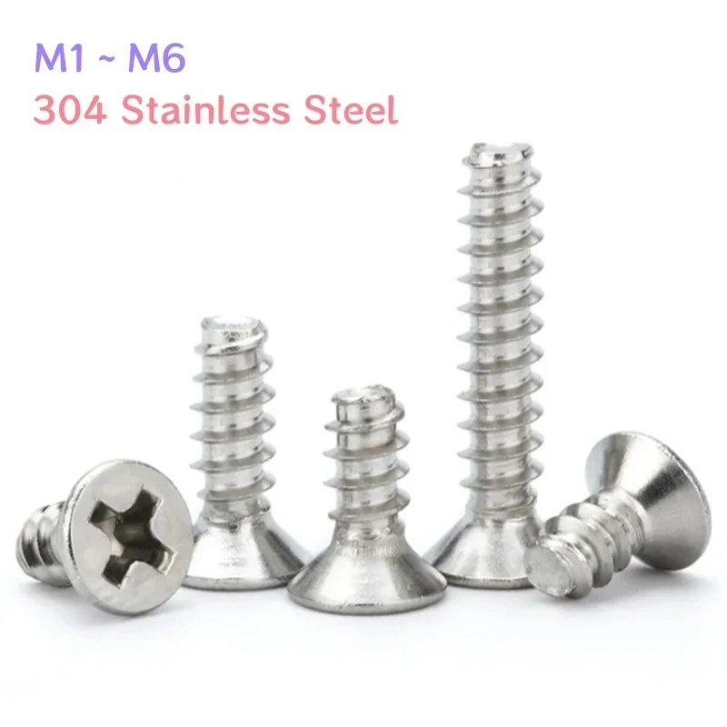 304 Stainless Steel Countersunk Self Tapping Screws Phillips Cross Drive Flat Point M1-M6