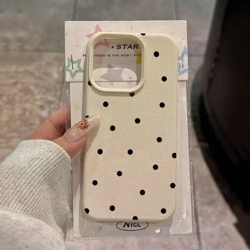 Black Polka Dots Phone Case For iPhone 18 17 16 15 Plus 12 13 11 Pro Max Air Lovely Cover For iPhone 16 Plus 16e X XS XR Cases