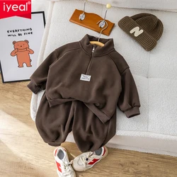 IYEAL Autumn Winter Kids Clothes Set Boys and Girls' Cotton Sweatshirt+Warm Pants 2 Piece Set Children Warm Fleece Casual Set