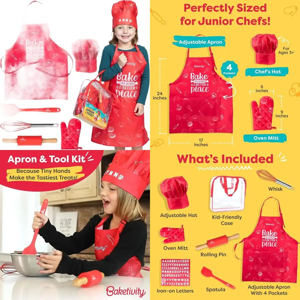 

Universal Adjustable Chef Hat & Apron Set for Kids - Premium, Washable Cooking Outfit for Young Chefs & Junior Bakers