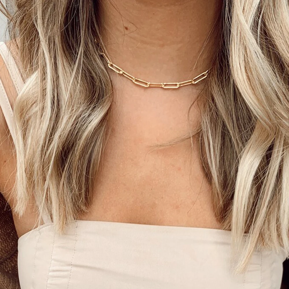 14K Gold Plated 316 Stainless Steel Cuban Paperclip Link Chain Choker Necklace Jewelry for Teen Women and Men Perfect Ideal Gift