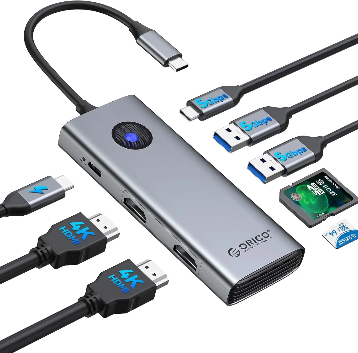 

Многофункциональная док-станция USB-C 8-в-1 с двумя портами 4K HDMI и быстрой зарядкой PD 100 Вт для ноутбуков