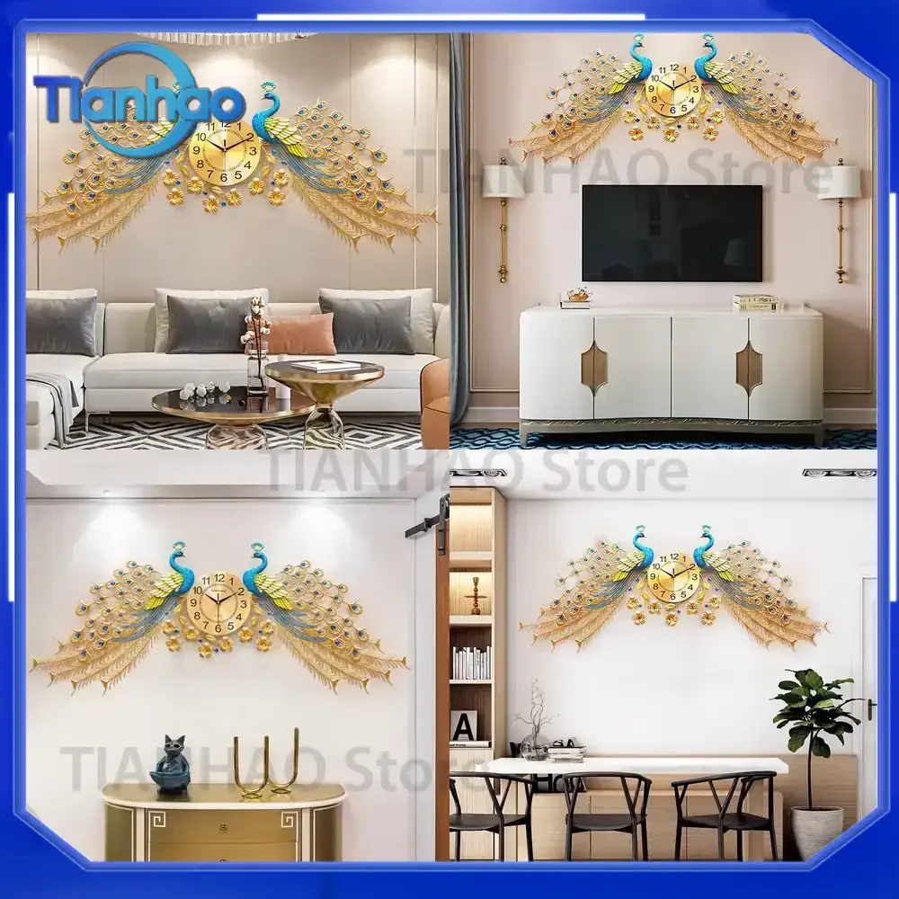 Peacock Wall Clock for Living Room Art Decorative Quartz Clock for Home European Style Luxury Elegant Clock Creative Design