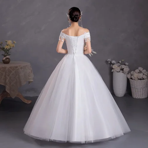 Imagen 2 del producto DM-2302 # Vestido de novia ligero 2025, nuevo vestido de novia sencillo de un hombro, corte ajustado y tamaño limpio, vestido de novia grande, vestido de baile de Organza