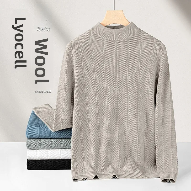 

Мужской вязаный шерстяной свитер с воротником-стойкой, с длинным рукавом, теплый базовый слой, повседневная удобная зимняя внутренняя одежда