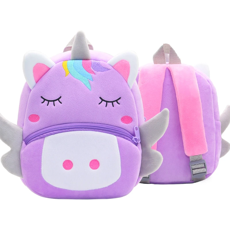 Girls School Backpack Cute Purple Unicorn Kids Plush Backpack Kindergarten School Bag