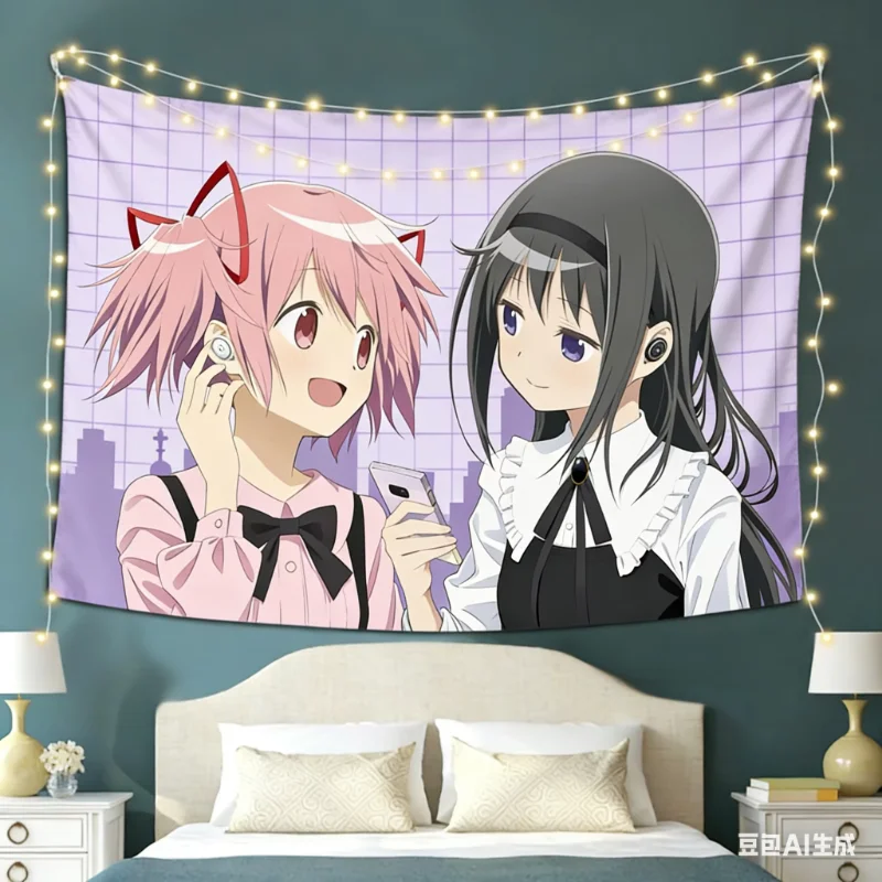 VIKAMA Y2K Anime Tapestry Wall Hanging Magical Girl Aesthetic Manga E-sports Gaming Room Bedroom Dorm Decor Polyester