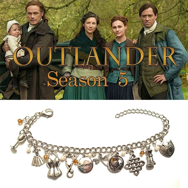 Hot Movie Outlander Charms Bracelets Fashion Sliver Color Pendants Bangle Metal Link Chain Jewelry for Unisex Party Accessories