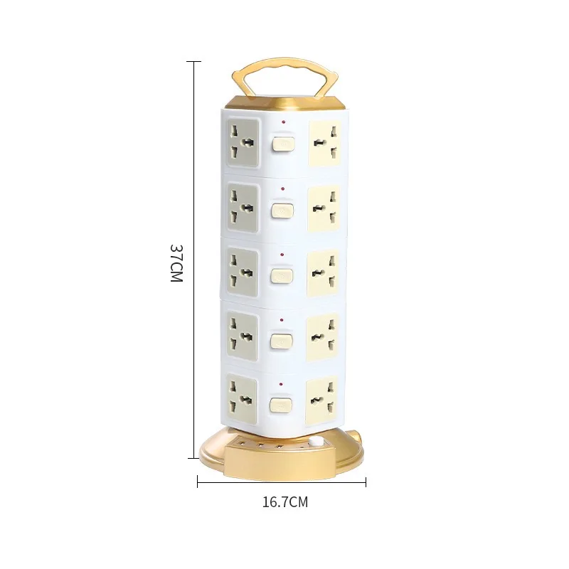 Regleta de alimentación de torre vertical con múltiples enchufes, tomas universales, puertos USB, enchufe que ahorra espacio para el hogar y la oficina