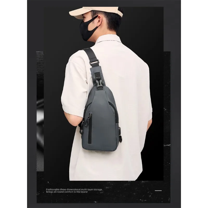 

New fashionable leather film large-capacity men's chest bag, fashionable, simple, casual, trendy, motorcycle messenger bag