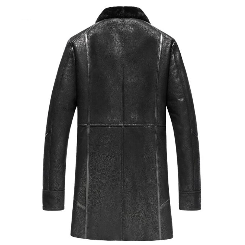 Denny&Dora Mens Leather Coat With Fur Lining Black Leather Jacket Mens Shearling Leather Jacket