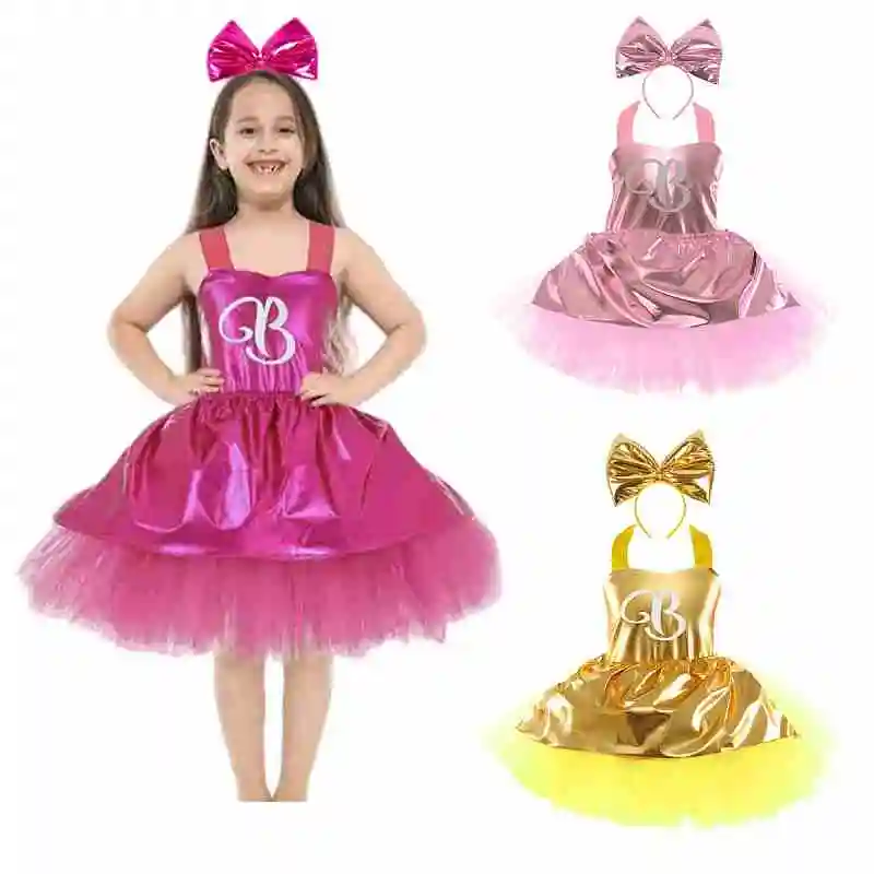 

Anime Barbie Party Dress Cartoon Women's Fashion Mesh Birthday Dress Cute Print Princess Dress Kawaii Cosplay Costume Kids Gift