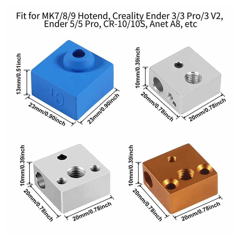 3PCS Ender 3 Heater Block Silicone Sock 3D Printer Hotend Cover for Ender 3 Pro Ender 3 V2 Ender 5 Ender 5 Pro CR-10/10S MK7/8/9